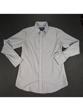 Mizzen+Main Leeward Blue Label Shirt Men's Medium Trim Fit Blue W/Check Stripes